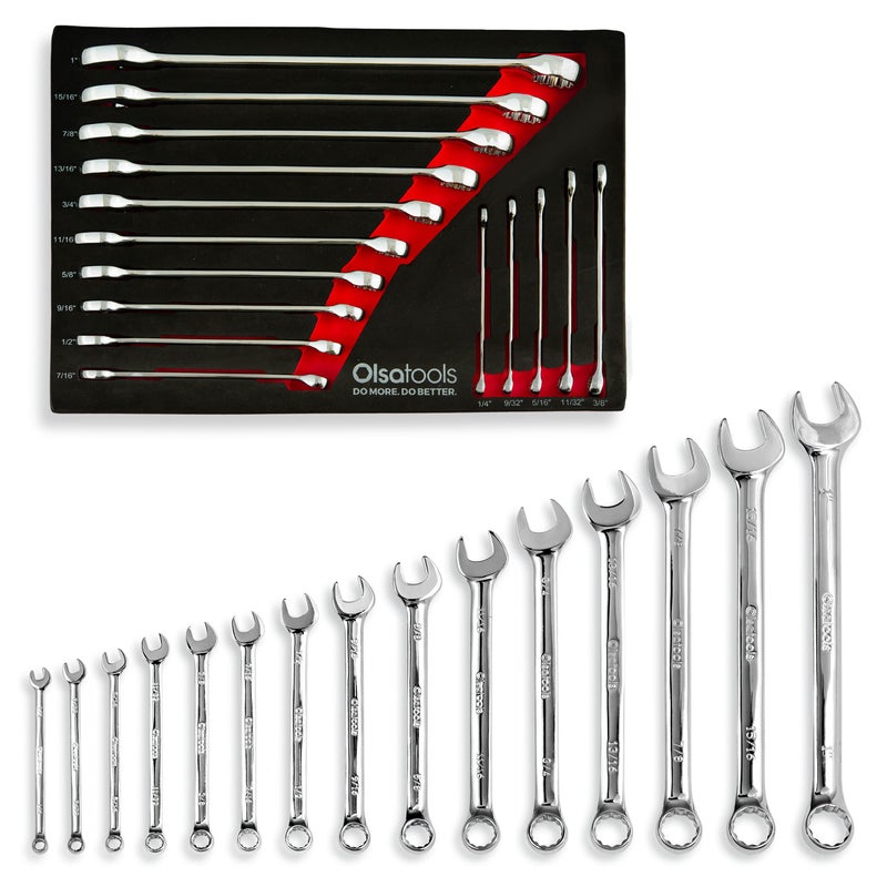 Olsa Tools 15-Piece SAE Combination Wrench Set, Chrome Vanadium Steel, Precision 12-Point Box End, Unbreakable - Image 1